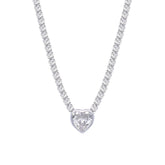 Asfour Crystal Tennis Necklace With Heart Design In 925 Sterling Silver-ND0343